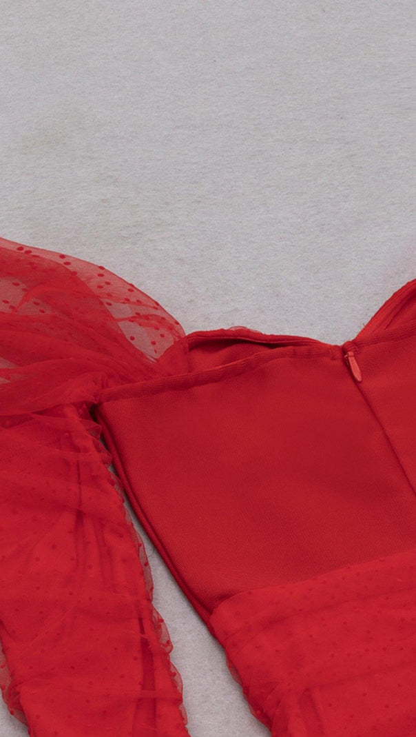 AIIZIE STRAPLESS STRAPLESS LACE MIDI DRESS IN RED - product image