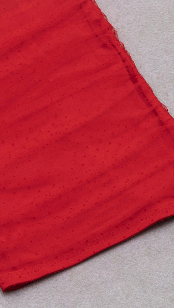 ABITO MIDI IN PIZZO SENZA SPALLINE ROSSO