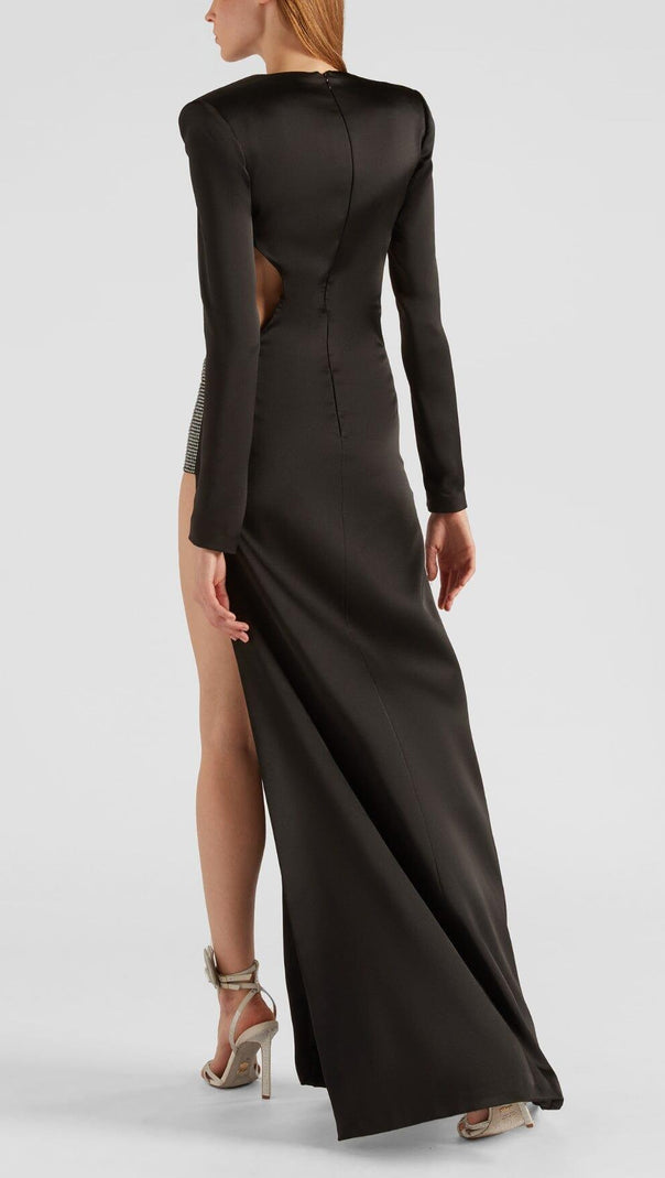 AIIZIE LONG SLEEVE CRYSTAL MAXI DRESS BLACK - product image