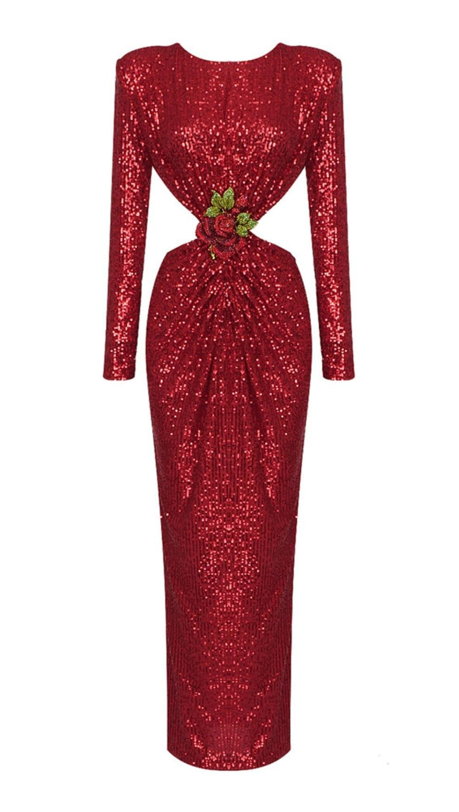 SEQUIN CUTOUT BACKLESS MAXI DRESS IN RED