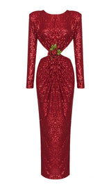 SEQUIN CUTOUT BACKLESS MAXI DRESS IN RED