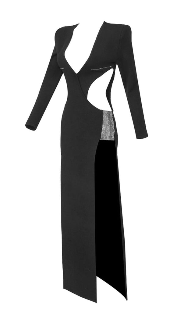 AIIZIE LONG SLEEVE CRYSTAL MAXI DRESS BLACK - product image