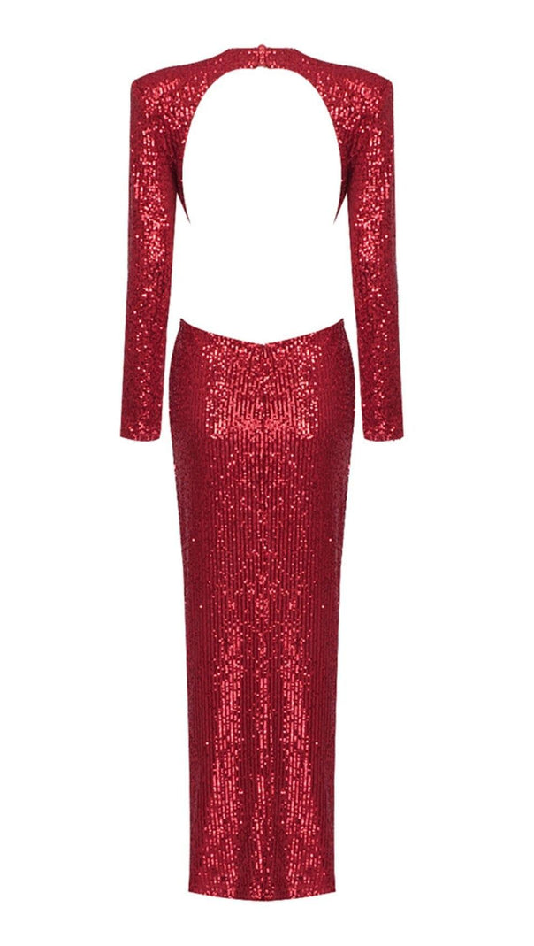 AIIZIE SEQUIN CUTOUT BACKLESS MAXI DRESS IN RED - product image