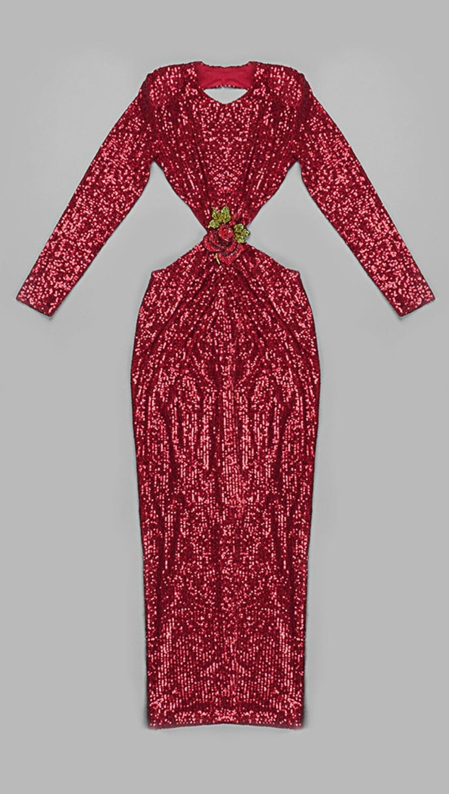 SEQUIN CUTOUT BACKLESS MAXI DRESS IN RED