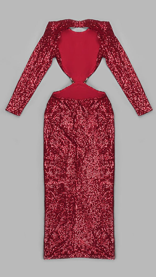 AIIZIE SEQUIN CUTOUT BACKLESS MAXI DRESS IN RED - product image