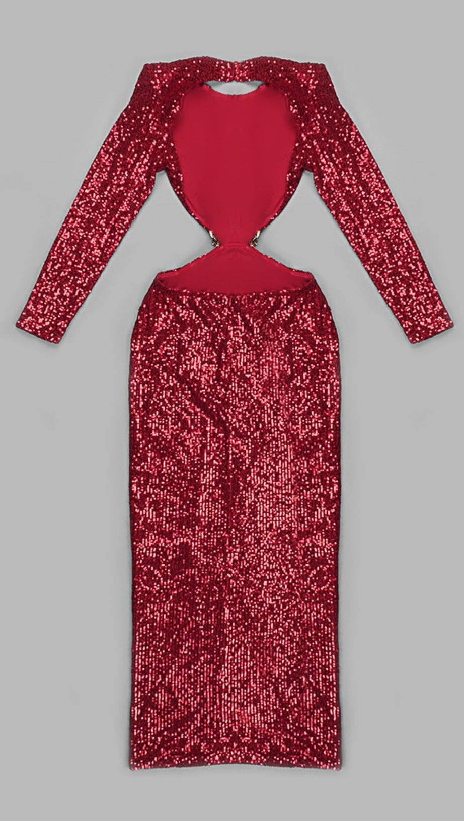 SEQUIN CUTOUT BACKLESS MAXI DRESS IN RED