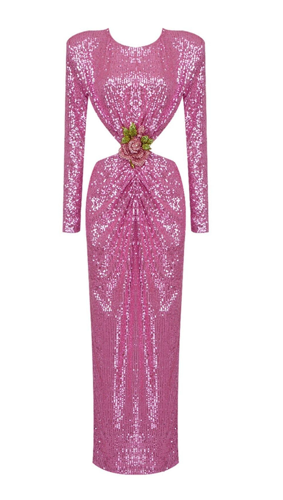 SEQUIN CUTOUT BACKLESS MAXI DRESS IN PINK