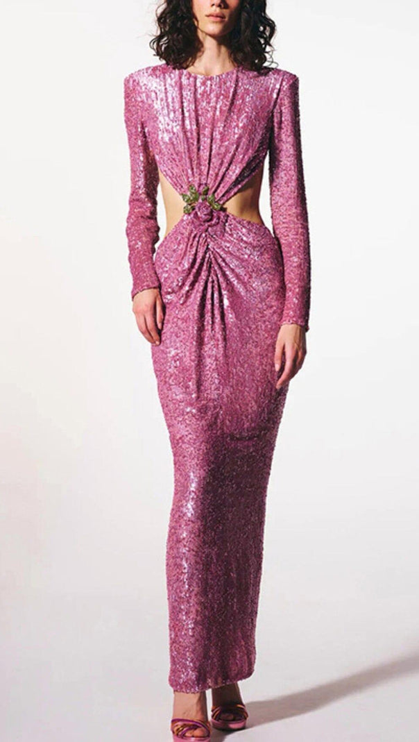AIIZIE SEQUIN CUTOUT BACKLESS MAXI DRESS IN PINK - product image