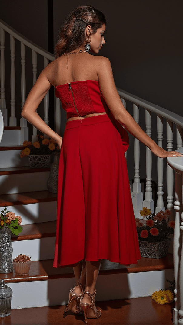 AIIZIE BAYARD STRAPLESS FLOWER TOP IN RED - product image