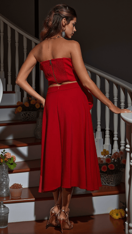 BAYARD STRAPLESS FLOWER TOP IN RED