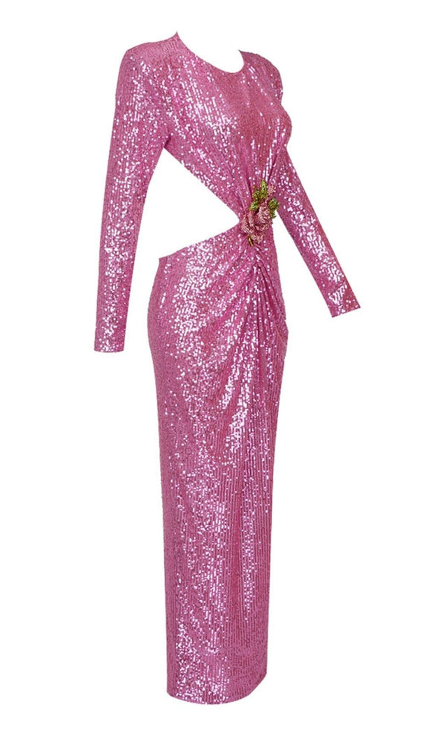AIIZIE SEQUIN CUTOUT BACKLESS MAXI DRESS IN PINK - product image