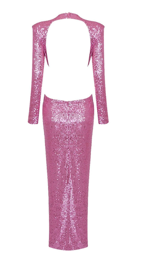 AIIZIE SEQUIN CUTOUT BACKLESS MAXI DRESS IN PINK - product image