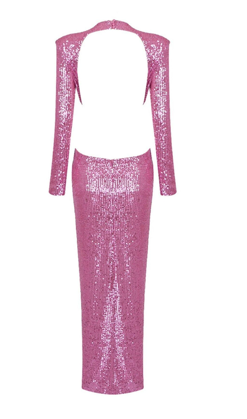 SEQUIN CUTOUT BACKLESS MAXI DRESS IN PINK