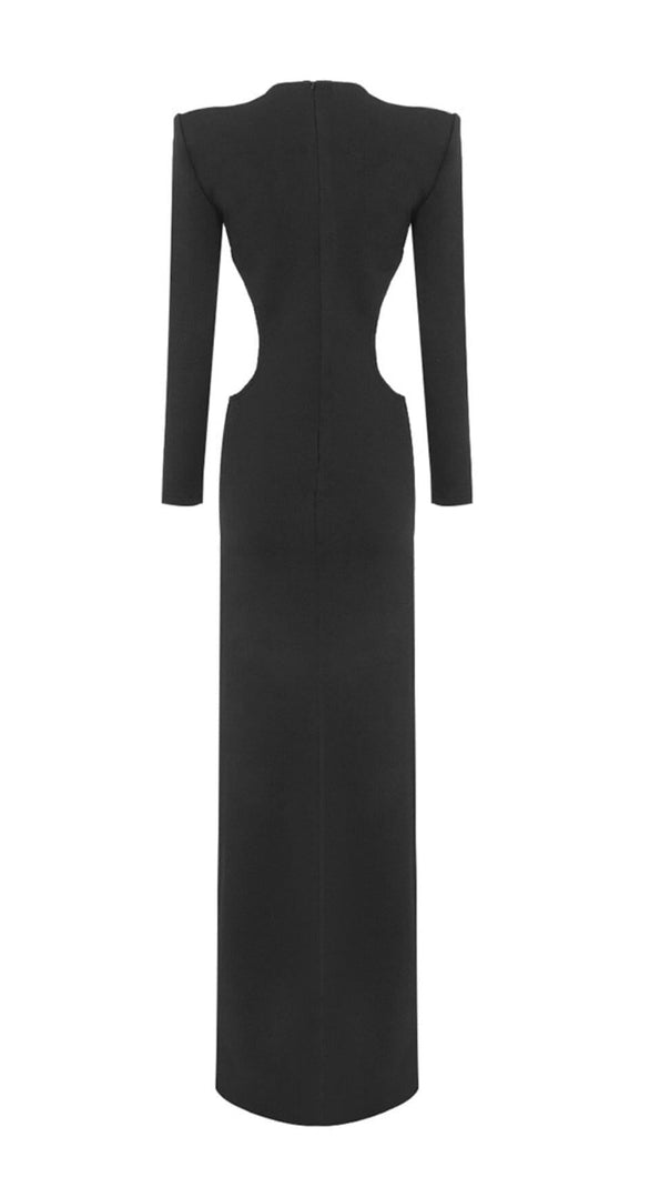 AIIZIE LONG SLEEVE CRYSTAL MAXI DRESS BLACK - product image