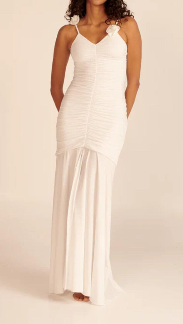 AIIZIE WHITE FLORAL SUSPENDER MAXI DRESS - product image
