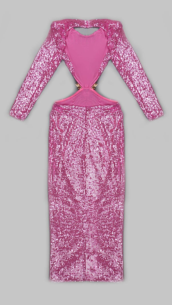 AIIZIE SEQUIN CUTOUT BACKLESS MAXI DRESS IN PINK - product image