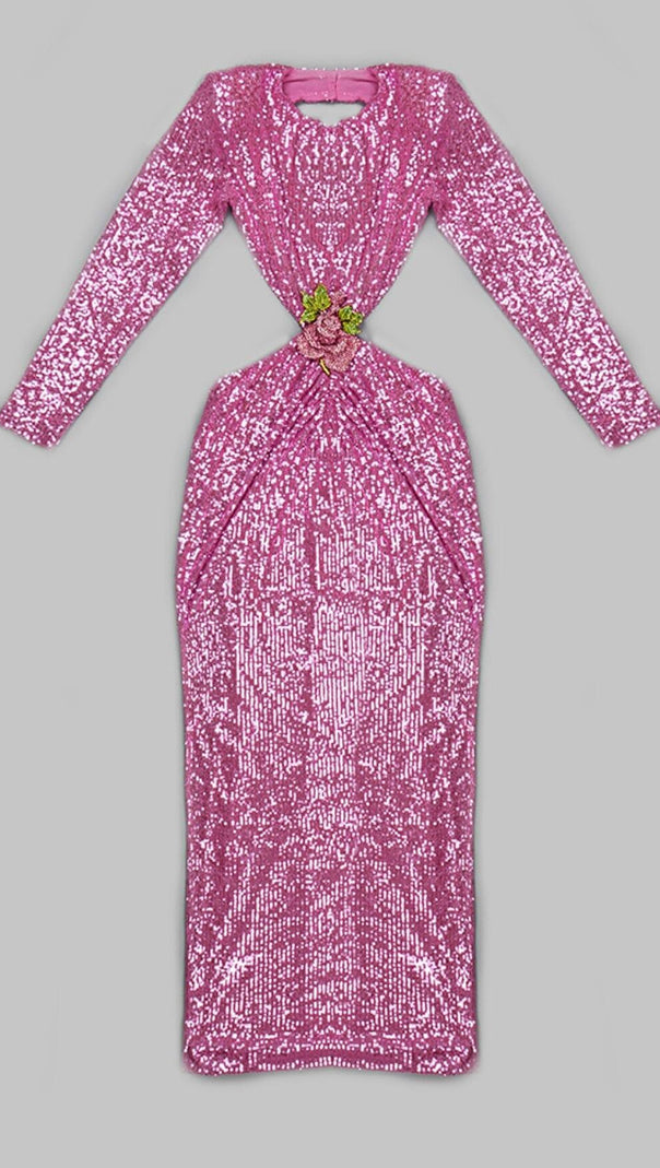 AIIZIE SEQUIN CUTOUT BACKLESS MAXI DRESS IN PINK - product image