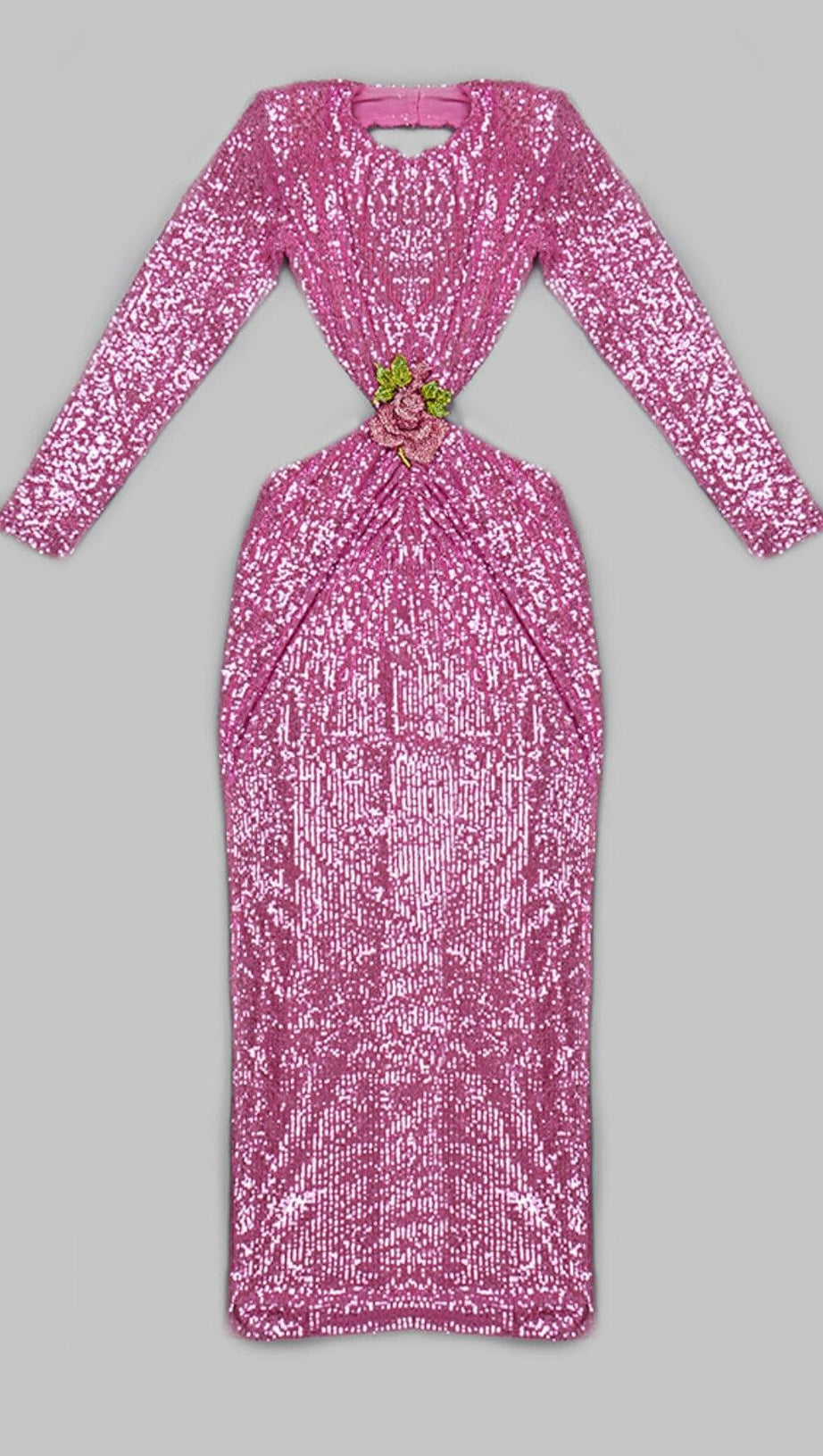 SEQUIN CUTOUT BACKLESS MAXI DRESS IN PINK