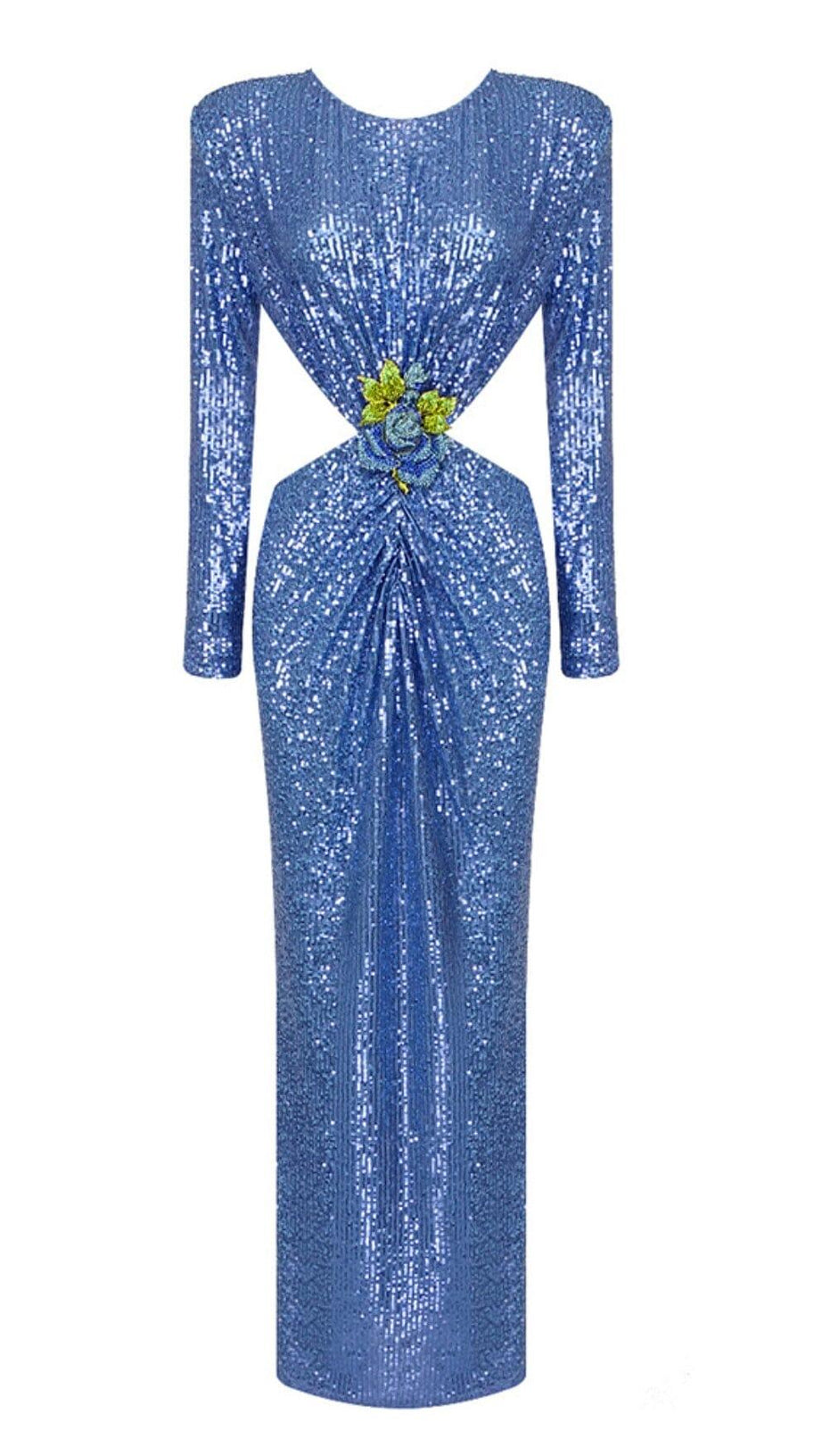 SEQUIN CUTOUT BACKLESS MAXI DRESS IN BLUE