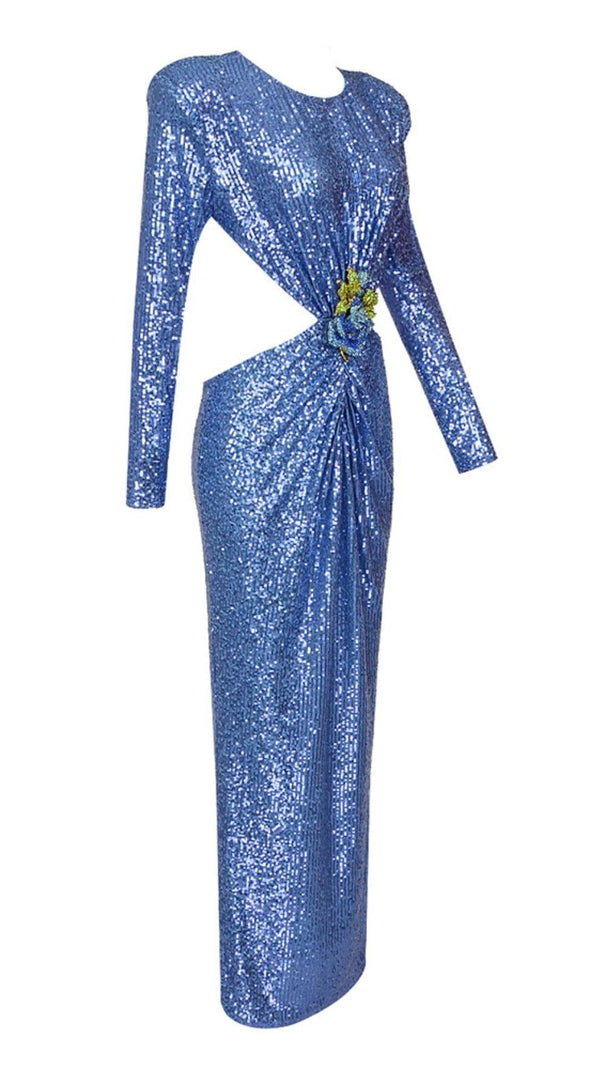 AIIZIE SEQUIN CUTOUT BACKLESS MAXI DRESS IN BLUE - product image