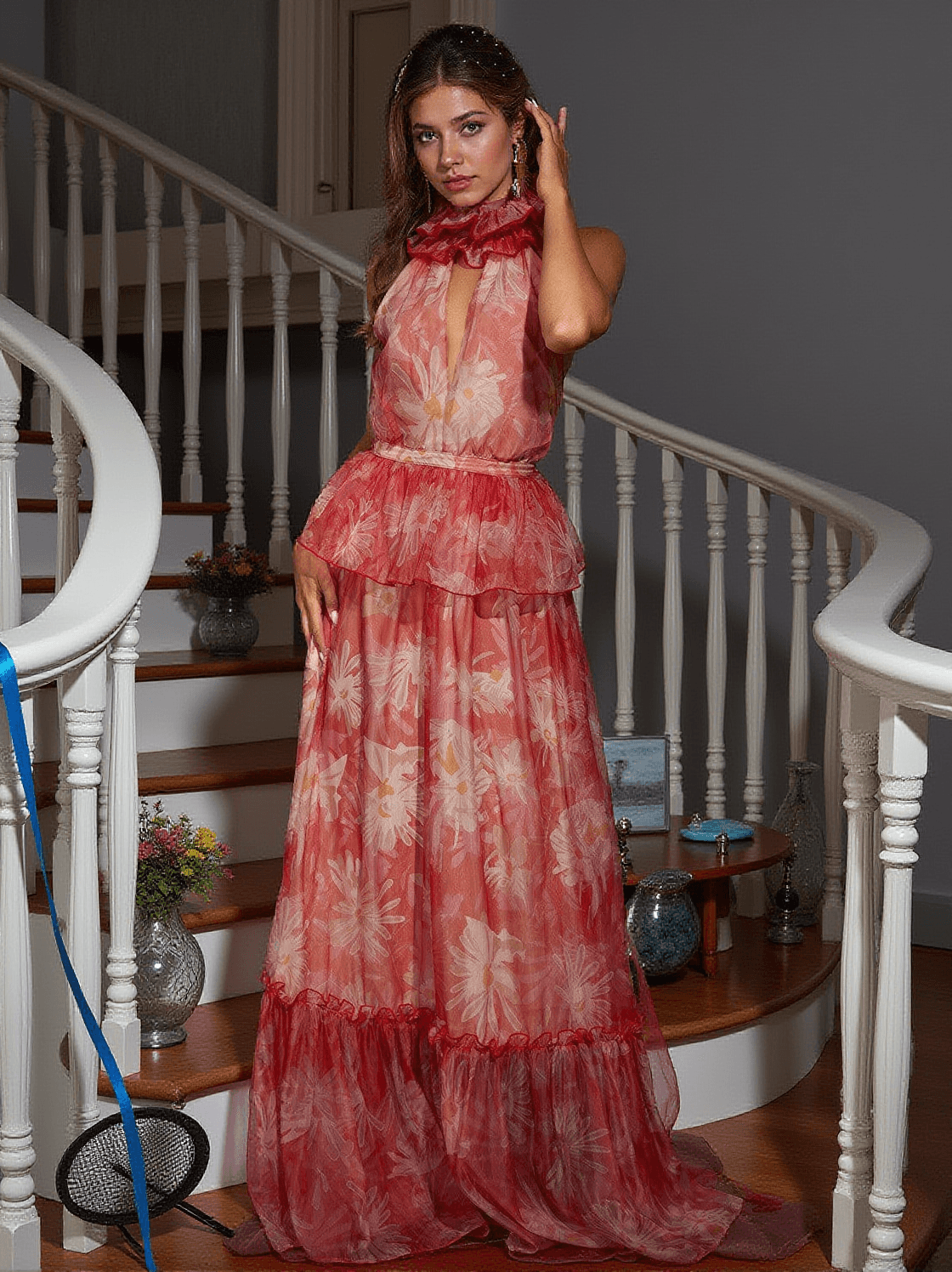 Pollux Neckholder-Maxikleid mit Blumenmuster