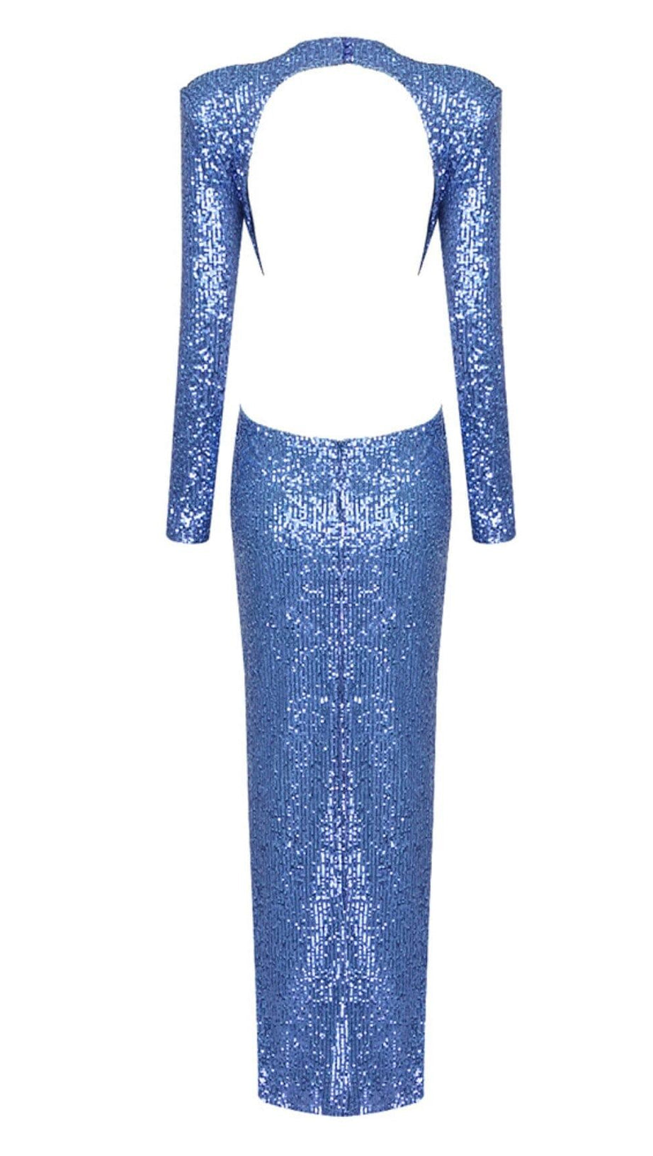 SEQUIN CUTOUT BACKLESS MAXI DRESS IN BLUE