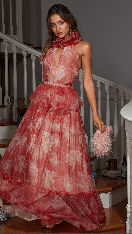 Pollux Neckholder-Maxikleid mit Blumenmuster