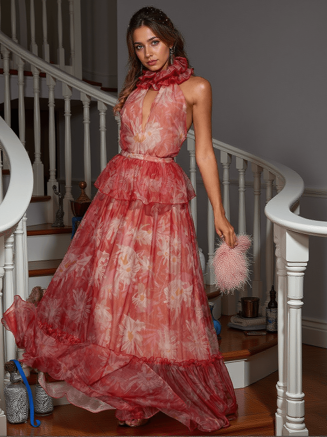 Pollux Neckholder-Maxikleid mit Blumenmuster