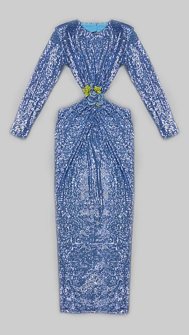 AIIZIE SEQUIN CUTOUT BACKLESS MAXI DRESS IN BLUE - product image