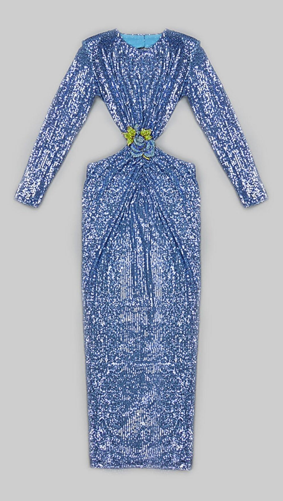 SEQUIN CUTOUT BACKLESS MAXI DRESS IN BLUE