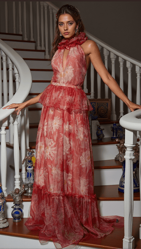 Pollux Neckholder-Maxikleid mit Blumenmuster