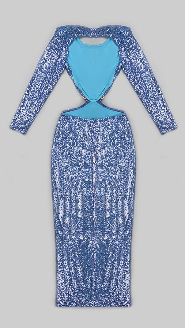 AIIZIE SEQUIN CUTOUT BACKLESS MAXI DRESS IN BLUE - product image