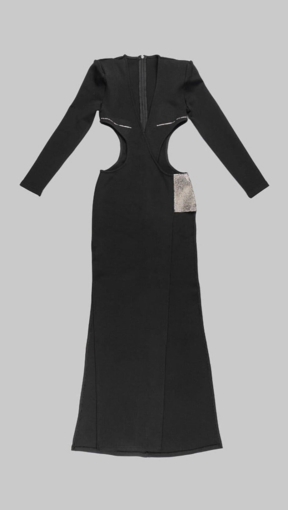 LONG SLEEVE CRYSTAL MAXI DRESS BLACK