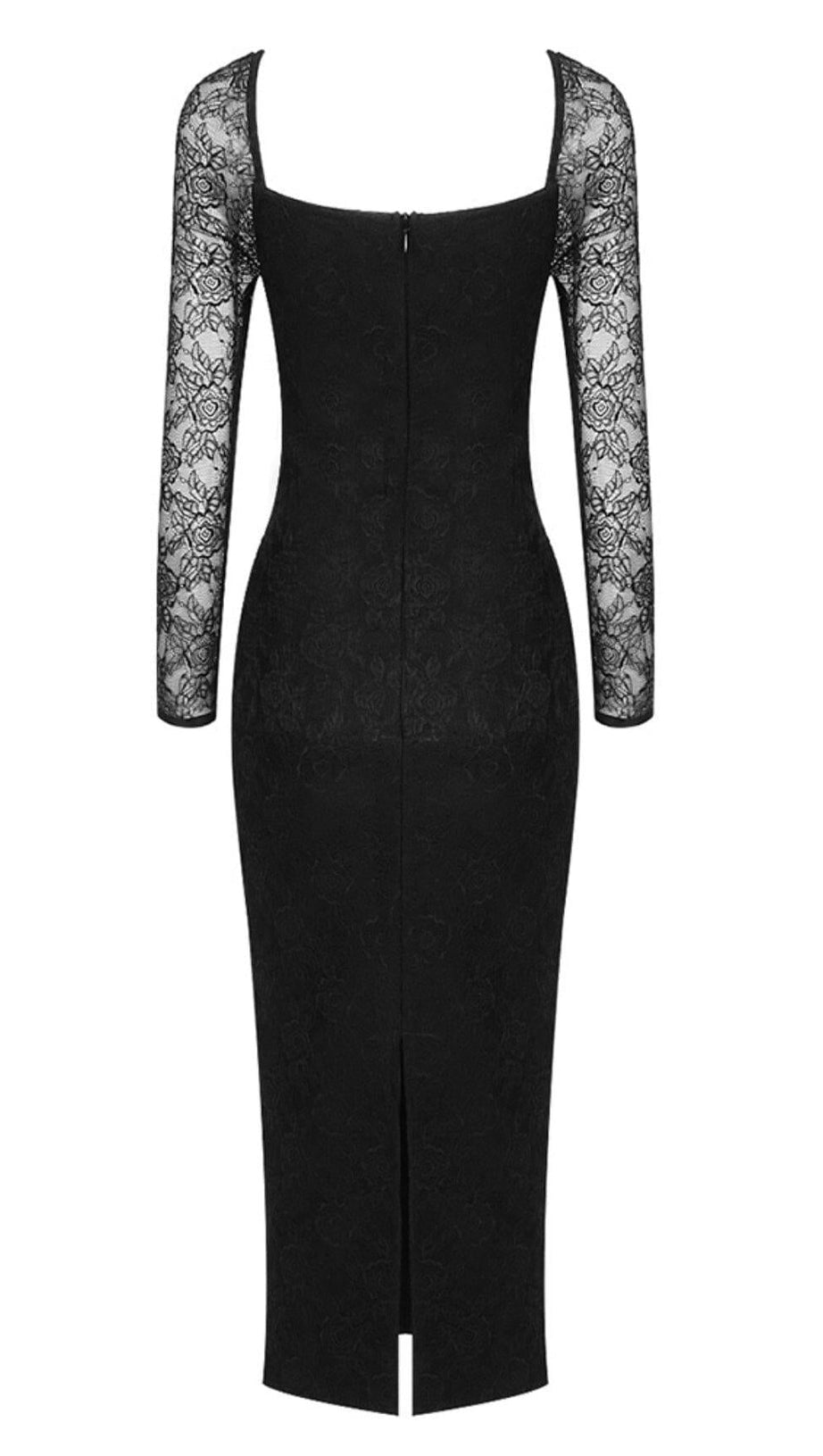 LACE LONG SLEEVE PLEATED DRESS IN BLACK