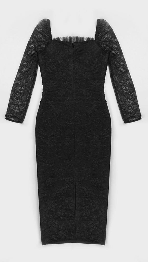 AIIZIE LACE LONG SLEEVE PLEATED DRESS IN BLACK - product image
