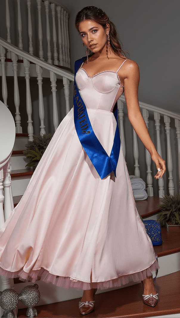 AIIZIE ABRAXAS SPAGHETTI PATCHWORK SATIN DRESS - product image