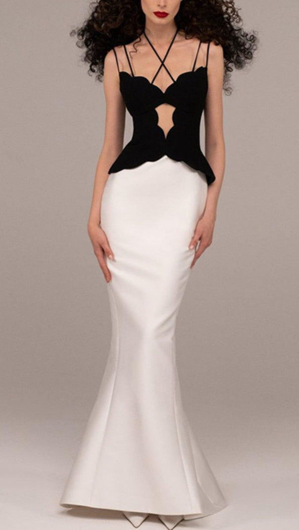 AIIZIE SKINNY SUSPEND DER MERMAID DRESS IN BLACK AND WHITE - product image