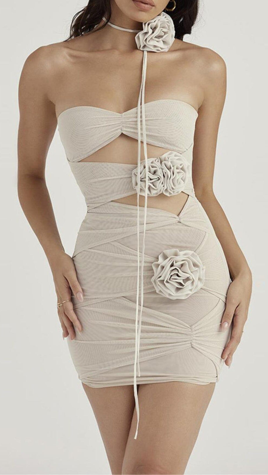 FOG FLORAL EMBELLISHED MINI DRESS