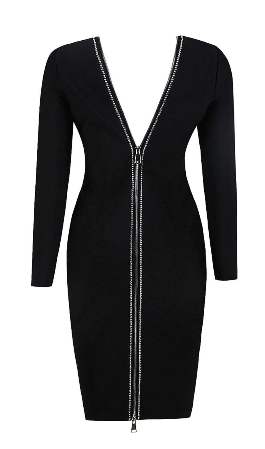 LANGÄRMELIGES MIDIKLEID MIT KRISTALLBANDAGE IN SCHWARZ