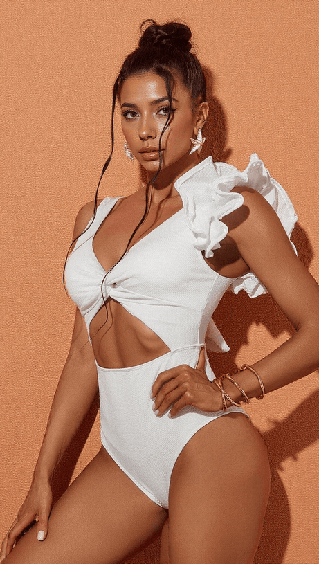 HEATHER RUFFLE CUTOUT ONE PIECE SWIMSUIT