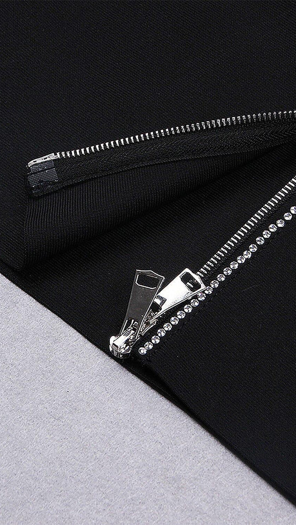 ABITO MIDI A MANICHE LUNGHE CON BENDAGGIO E CRISTALLI NERO