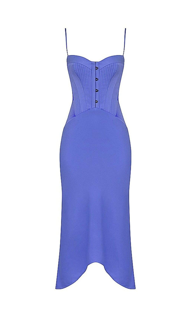 AIIZIE PERIWINKLE SATIN CORSET MIDI DRESS IN BLUE - product image