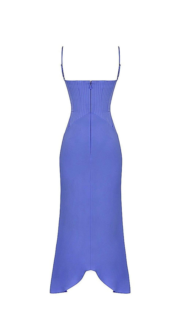 AIIZIE PERIWINKLE SATIN CORSET MIDI DRESS IN BLUE - product image