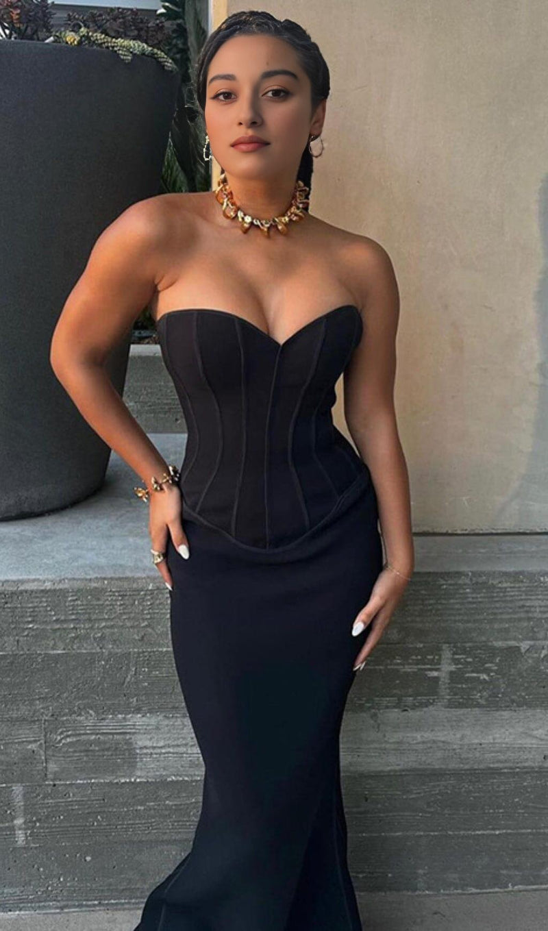 TUBE TOP TIGHT ZIPPER DRESS IN BLACK