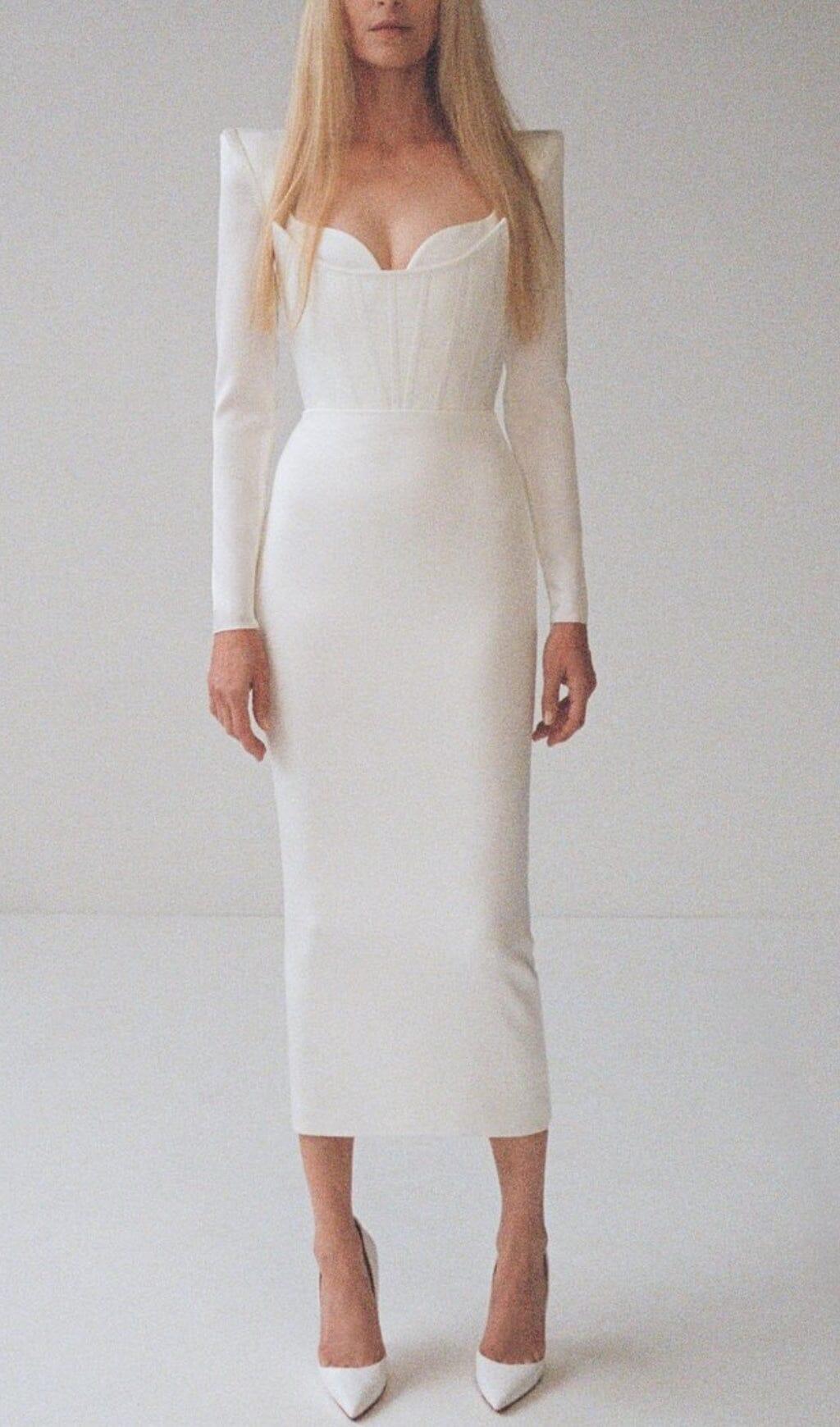 LONG SLEEVE TUBE TOP DRESS IN WHITE