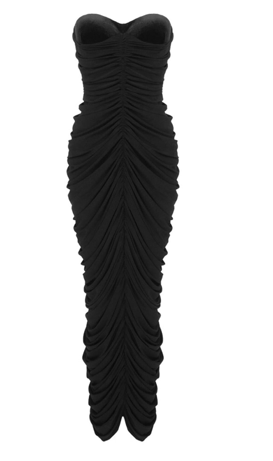 TRÄGERLOSES PLISSEE-KLEID IN SCHWARZ