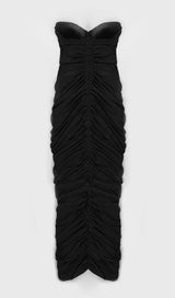 STRAPLESS PLEATED DRESS IN BLACK