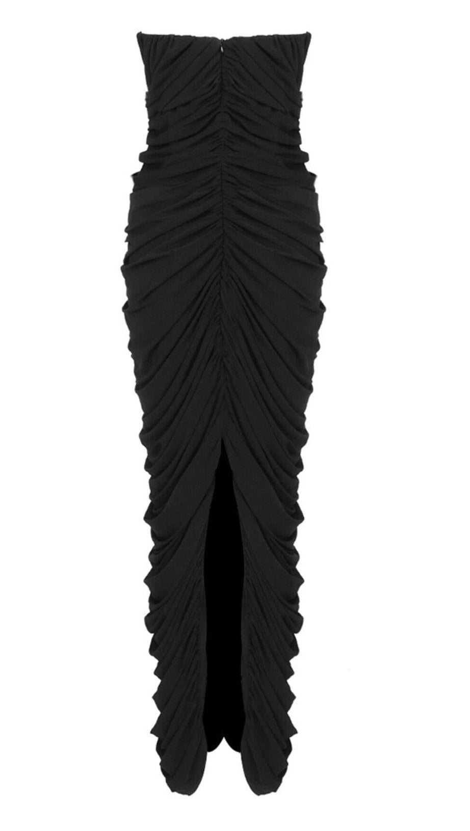 STRAPLESS PLEATED DRESS IN BLACK