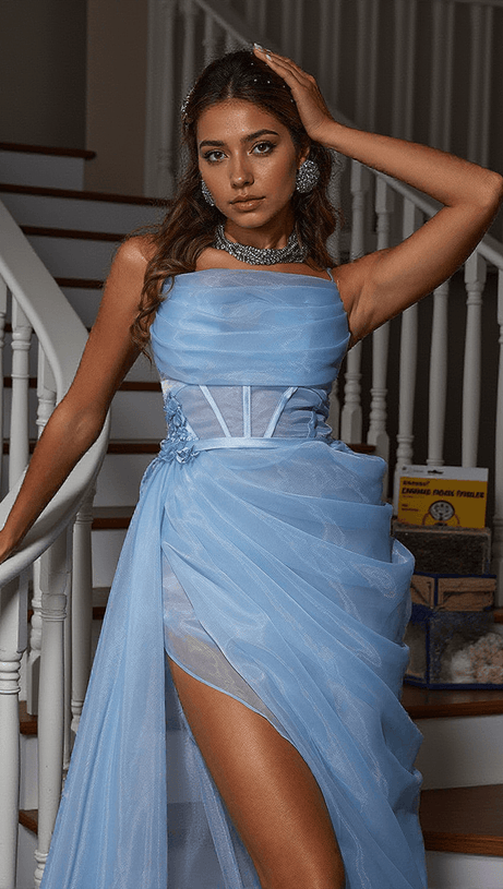 DIANA SPAGHETTI DRAPED MESH MAXI DRESS