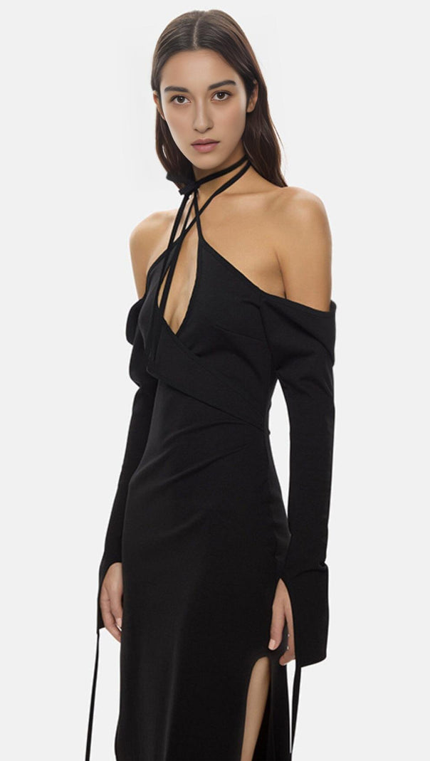 AIIZIE STRAPLESS STRAPPY SLIT DRESS IN BLACK - product image